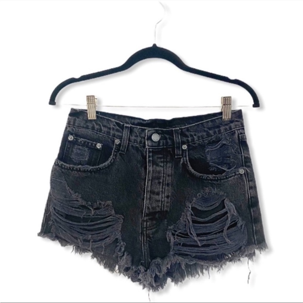 CARMAR black high rise distressed shorts